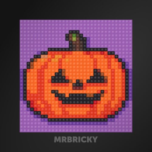 Halloween-pompoen bouwsteentjes mozaïek, gemaakt met kleurrijke bouwsteentjes door MrBricky