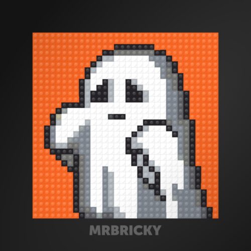Griezelige Halloween-bouwsteentjes mozaïek, gemaakt van kleurrijke bouwsteentjes door MrBricky